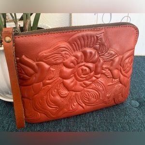 Patricia Nash Leather Wristlet Wallet , Embossed W/Flower Pattern
